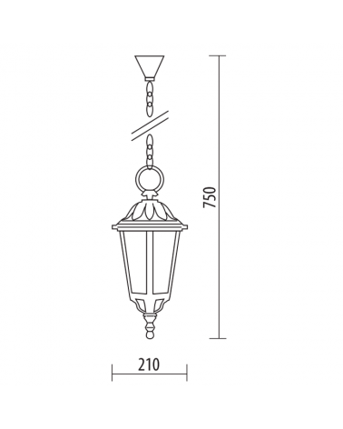 Farol lámpara colgante de exteriores IP44 E27 máx75cms Ø 21cms material resistente a corrosión y UV