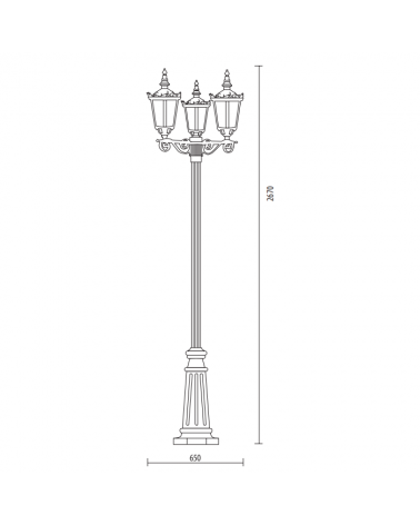 Street lamp IP44 for 3xE27 height 267cm material resistant to corrosion and UV