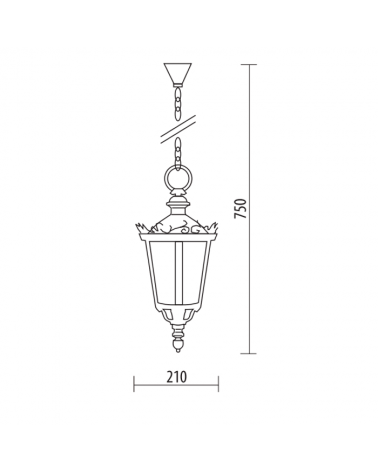 Lantern hanging lamp classic style for outdoors IP44 E27 75cms material resistant to corrosion and UV