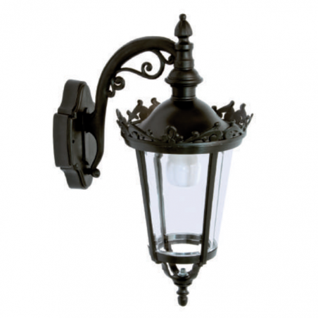 Classic style outdoor wall light IP44 E27 high 52cms, with head downwards