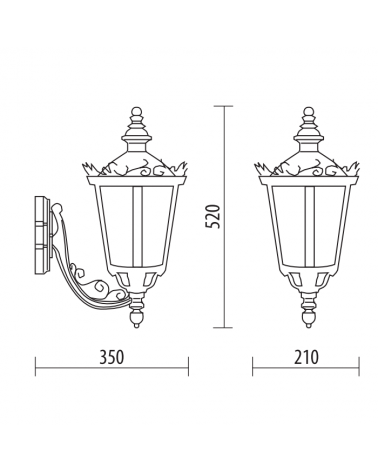 Outdoor wall light classic style IP44 E27 high 52cms, with head up