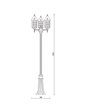 Street lamp with 3 lights IP44 for 3 E27 bulbs height 236cm, Ø 48cm, corrosion and UV resistant material