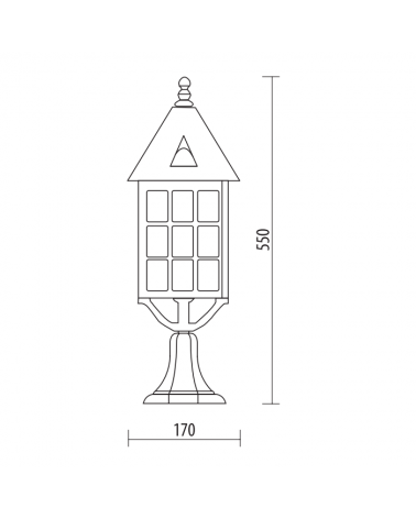 Lamppost IP44 E27 height 55cms material resistant to corrosion and UV