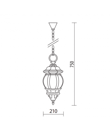 Lantern pendant lamp IP44 E27 75x21cm beveled polycarbonate diffuser UV resistant beveled polycarbonate