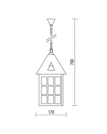 Outdoor pendant IP44 for E27 bulb height 70cm, material resistant to corrosion and UV