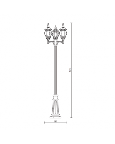 Street lamp IP44 3xE27 height 267cms, Ø 58cms, with UV resistant beveled polycarbonate diffusers with flower finish