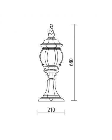 Lamppost IP44E27 68cm with beveled polycarbonate diffuser UV resistant flower finish