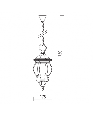 Outdoor pendant lamp lantern IP44 E27 75x17.50cm, with UV resistant beveled polycarbonate diffuser