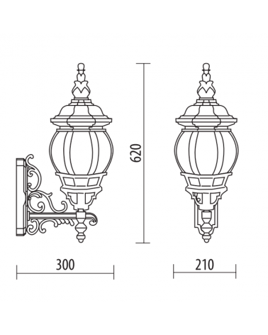 Outdoor wall light IP44 E27 62cms, with UV resistant beveled polycarbonate diffuser, carved base, flower finish