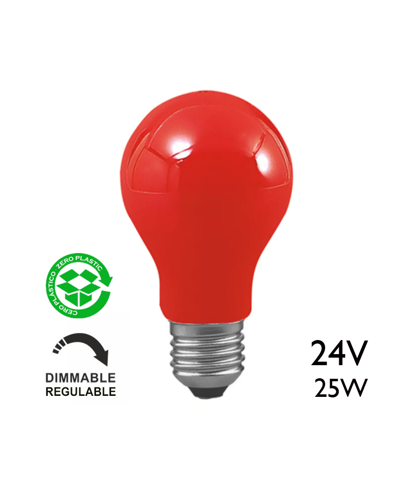 Red standard incandescent bulb 25W E27 24V