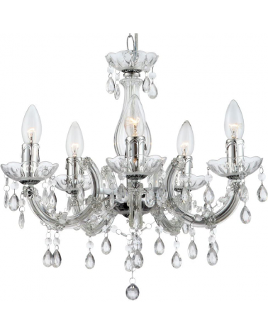 Chandelier 44cms 5x40w E14 transparent acrylic and chrome tears