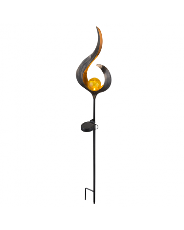Solar bollard for garden flame shape with golden sphere