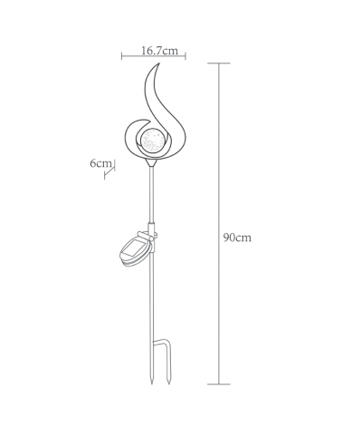 Solar bollard for garden flame shape with golden sphere