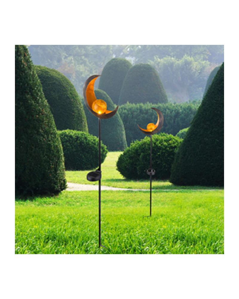 Solar bollard for garden moon shape with golden sphere