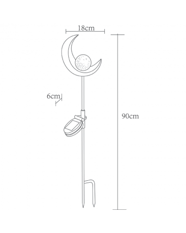 Solar bollard for garden moon shape with golden sphere