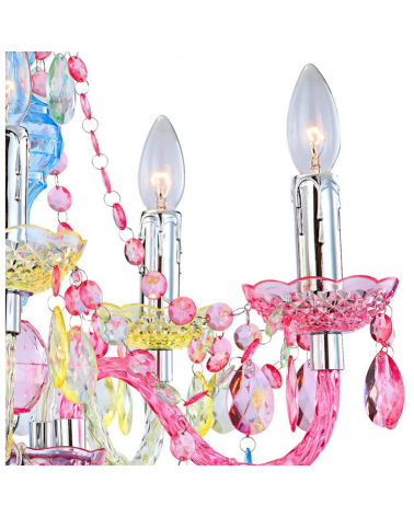 Multicolored chandelier 51cms 5x40w E14 pink and blue tears in acrylic and chrome