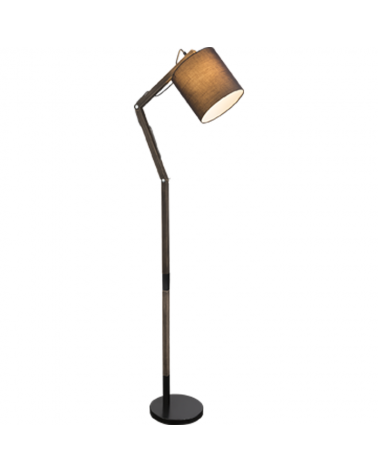 Lámpara de pie 117cm 60W E27 acabado negro y marrón articulada de madera y metal con pantalla para bombilla de rosca E27