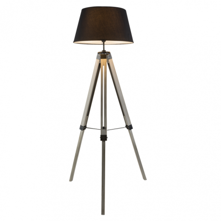 Floor lamp 145cm wooden tripod black lampshade 40W E27