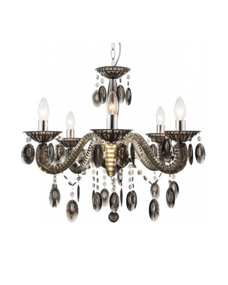 Black acrylic chandelier 58cms 5x40w E14 with LED lights