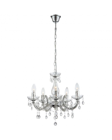 Chandelier 44cms 5x40w E14 transparent acrylic and chrome tears