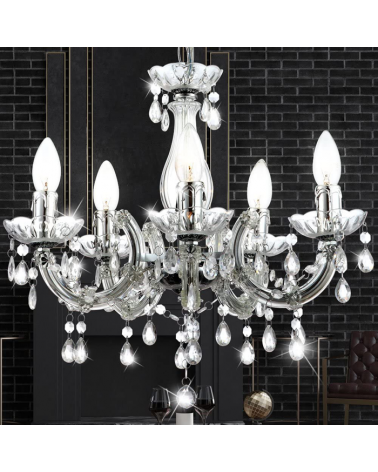 Chandelier 44cms 5x40w E14 transparent acrylic and chrome tears