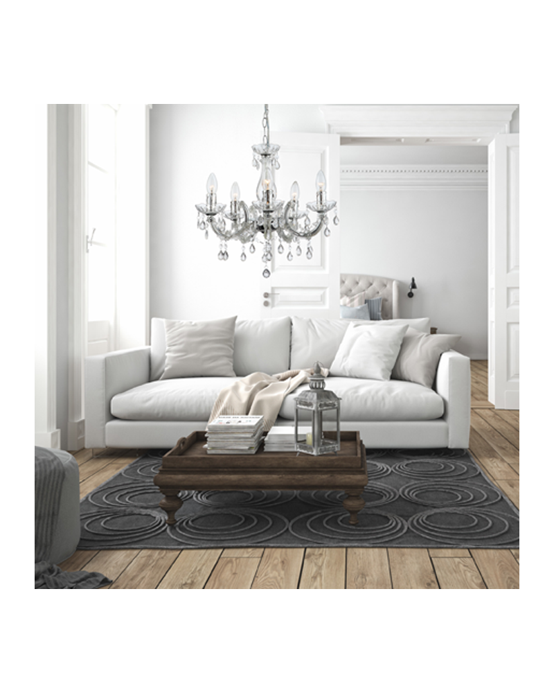 Chandelier 44cms 5x40w E14 transparent acrylic and chrome tears