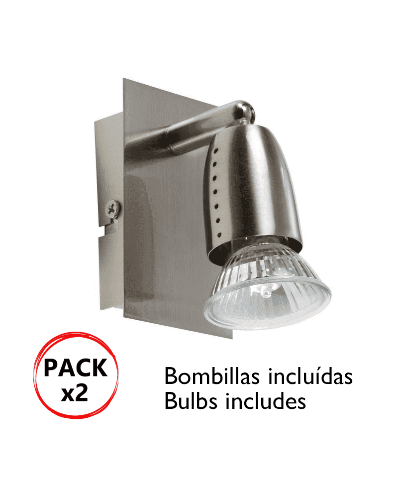Pack of 2 spotlights in nickel 50W GU10 Bulbs included