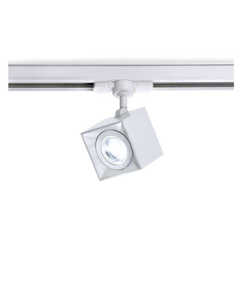 Track spotlight 8cm extruded aluminum cube shape GU10 dimmable and oscillating single-phase adapter