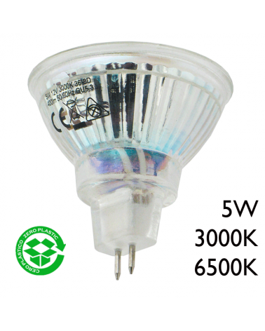 LED mirrored reflector spotlight bulb 50 mm. 12V LED 5W GU5,3 36º