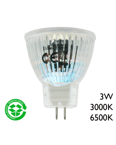 LED Spotlight mirrored bulb 35 mm. 12V LED 3W GU4 40º 3000K 230Lm.