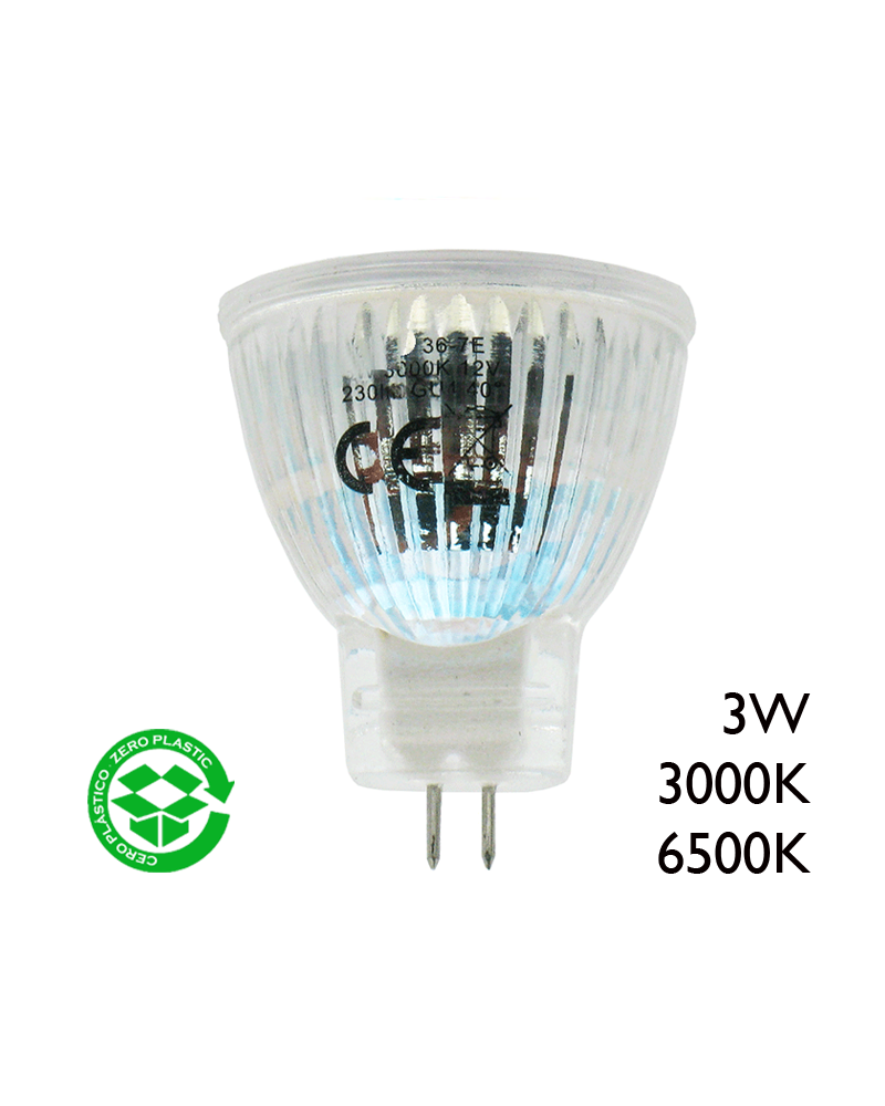 LED Spotlight mirrored bulb 35 mm. 12V LED 3W GU4 40º 3000K 230Lm.