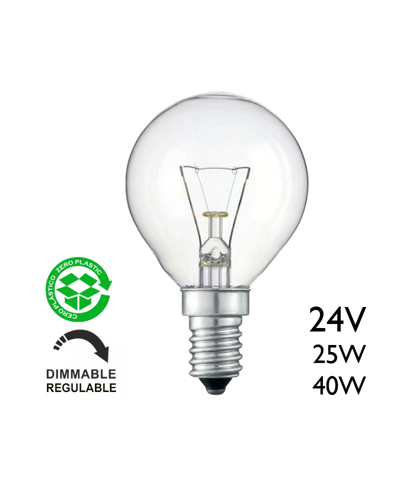 24V E14 clear round filament bulb