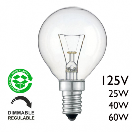 Clear round bulb 125V E14 filament