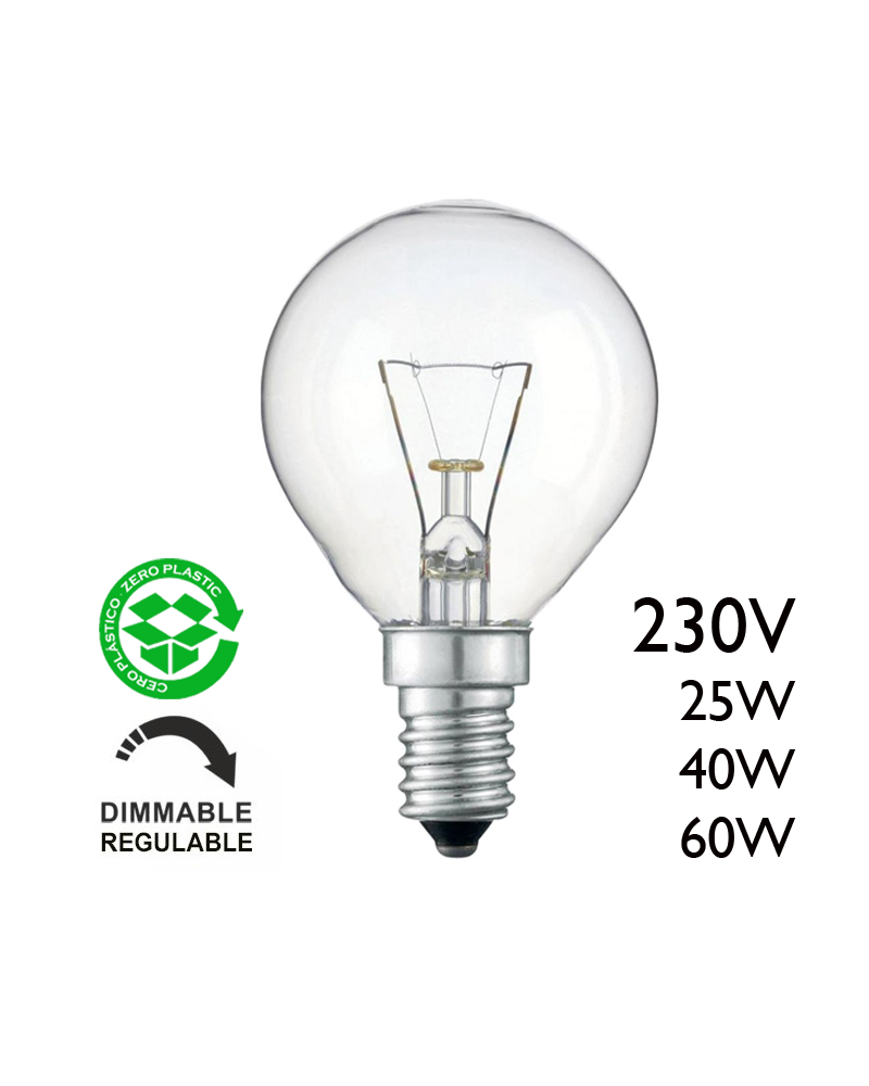 Clear round bulb 230V 25W E14 filament