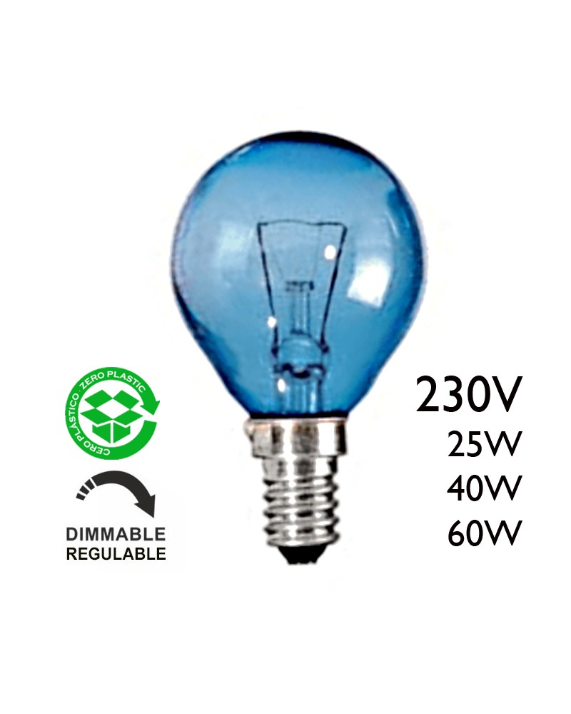 Solar round bulb (Blue glass) incandescent bulb E14 230V filament