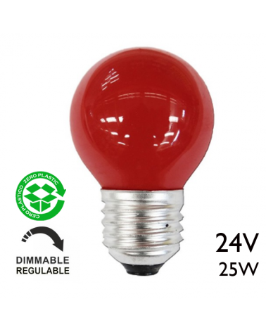 Red round bulb with red finish 25W 24V E27