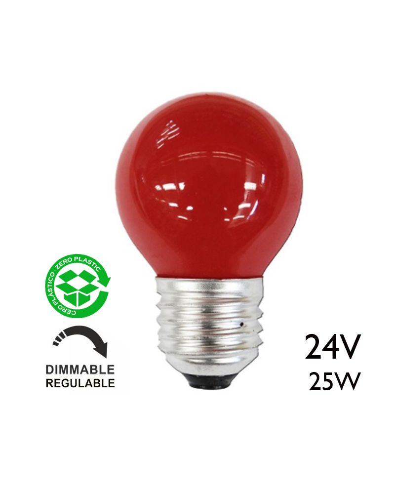 Red round bulb with red finish 25W 24V E27