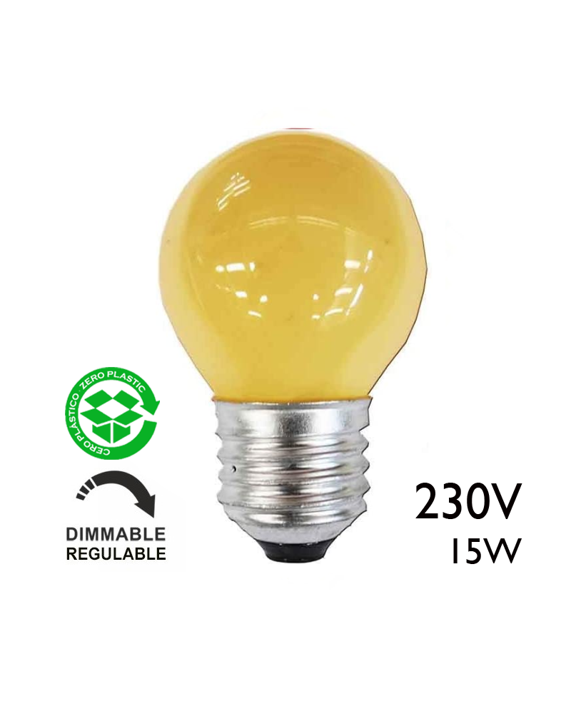 Bombilla esférica amarilla 15W 230V E27