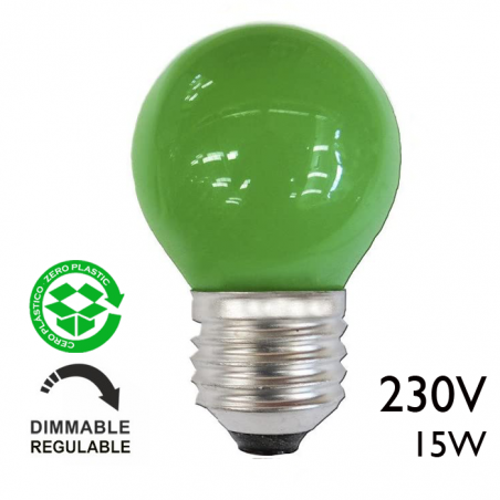 Green round bulb 15W 230V E27