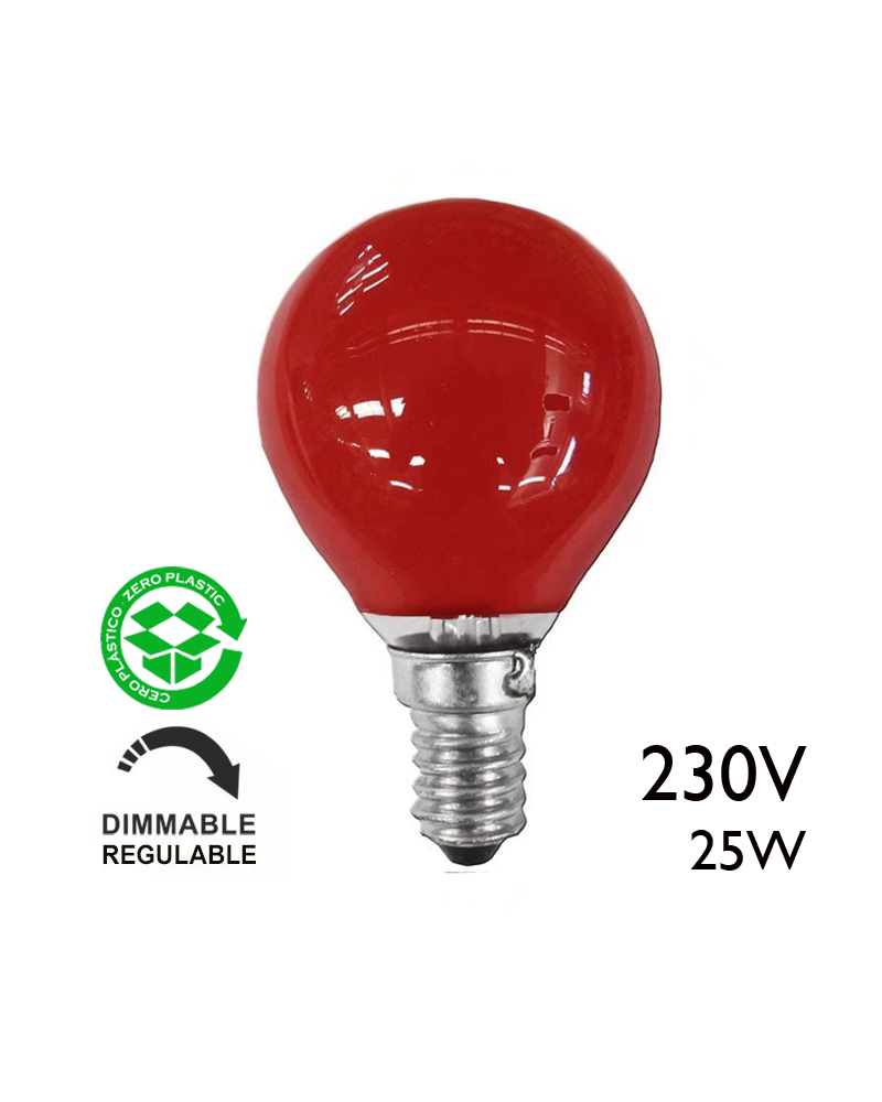 Bombilla esférica color rojo 25W E14 230V roja