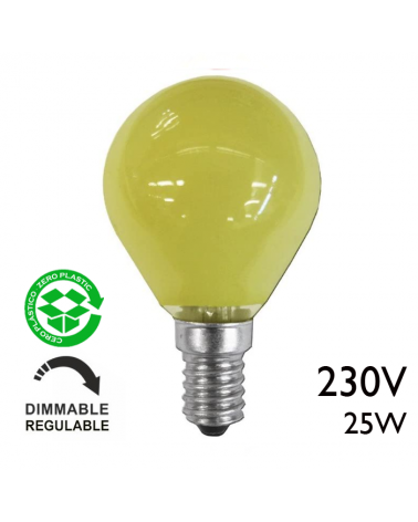 Yellow round light bulb 25W E14 230V