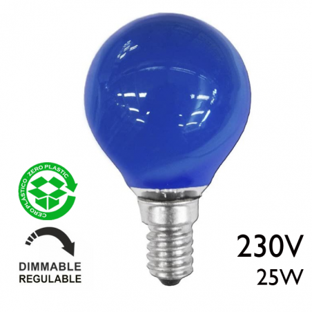 Blue round light bulb 25W E14 230V