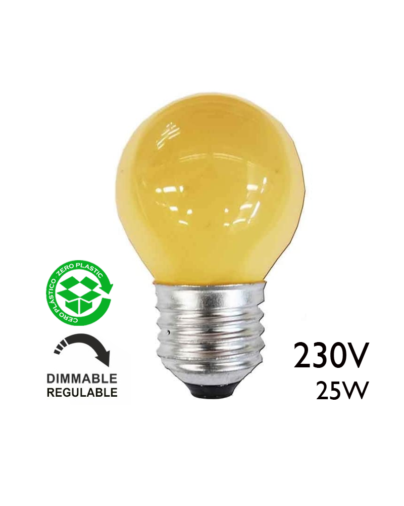 Yellow incandescent round bulb 25W E27 230V