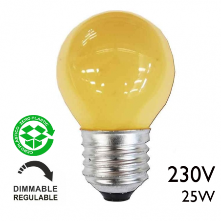 Yellow incandescent round bulb 25W E27 230V