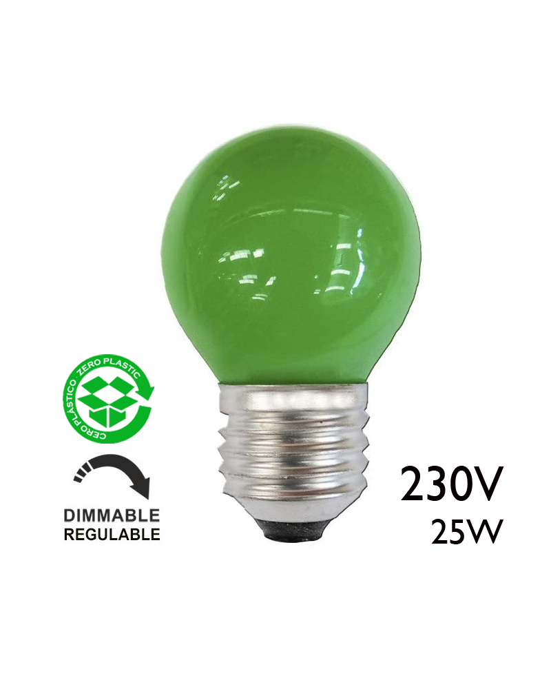 Bombilla esférica color verde 25W E27 230V
