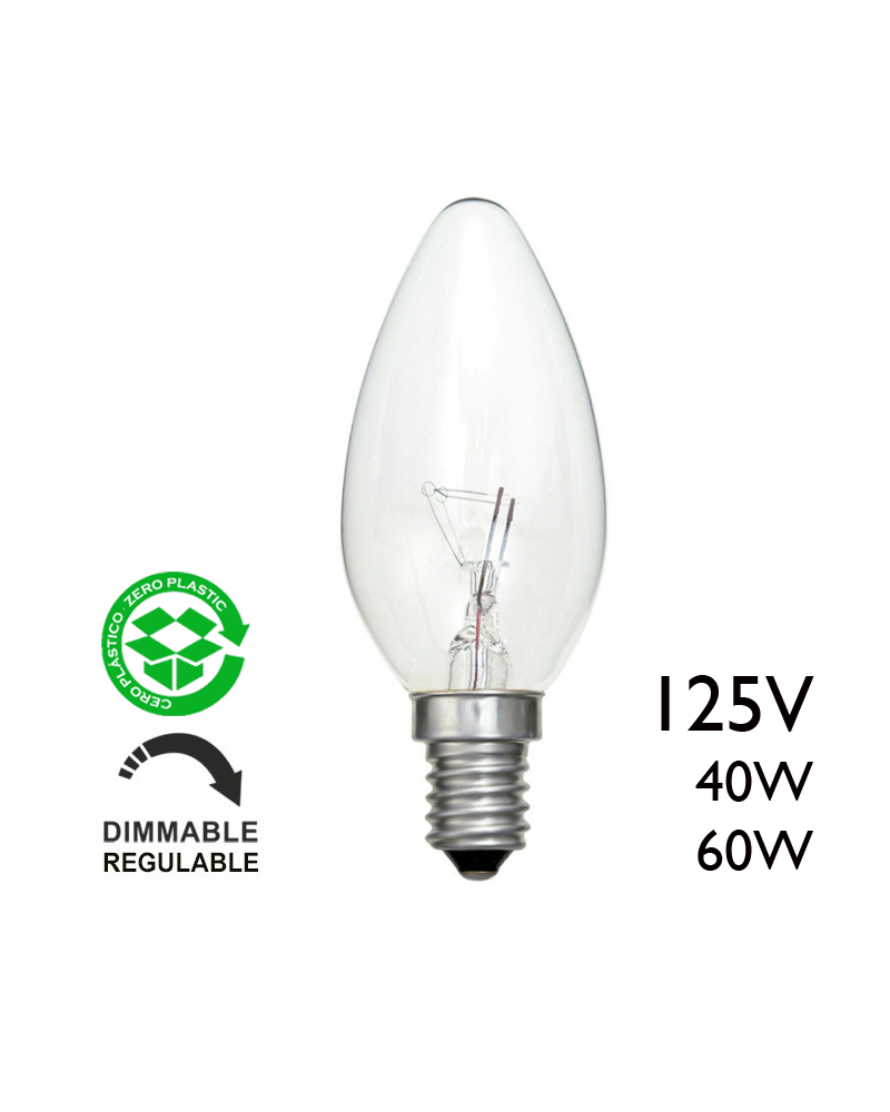 Incandescent candle lamp 125V E14 clear