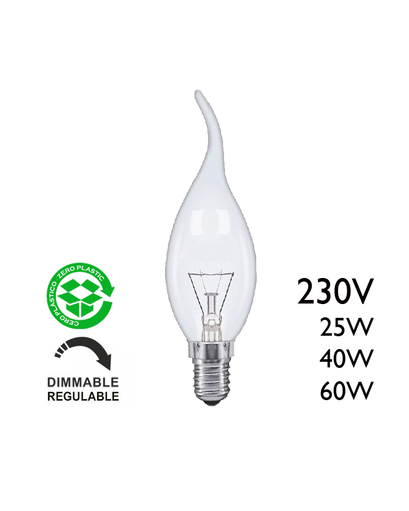 Clear twisted tip candle bulb E14 230V