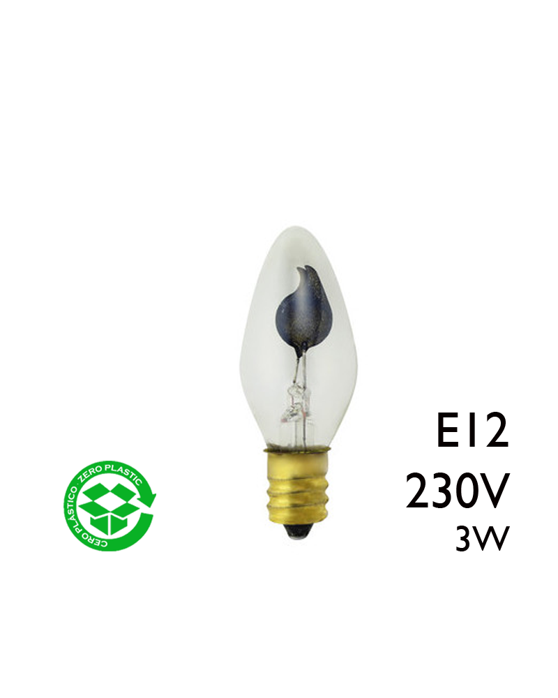 Clear oscillating candle bulb 3W socket E12 230V diameter 20mm