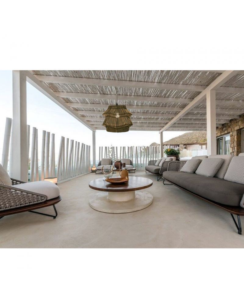 Ceiling pendant lamp with rattan lampshade brown finish 60W E27 40cm