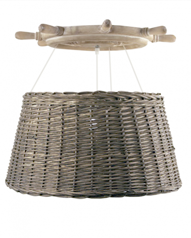 Lámpara colgante de techo 55cm de madera timón con pantalla de ratán 60W E27